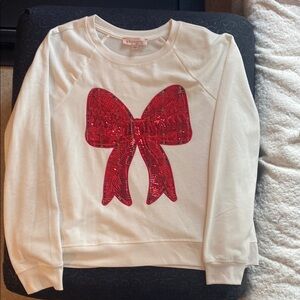 Girls' White Sweatshirt with Red Bow by Pippa & Julie